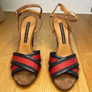 Veronica Beard Red and Black Strappy Heels